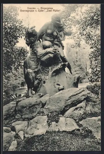 AK Dresden, Bürgerwiese, Broncegruppe von Eppler Zwei Mütter