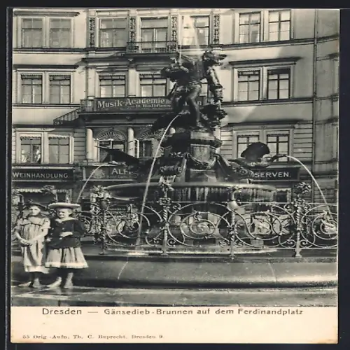 AK Dresden, Gänsedieb-Brunnen auf dem Ferdinandplatz