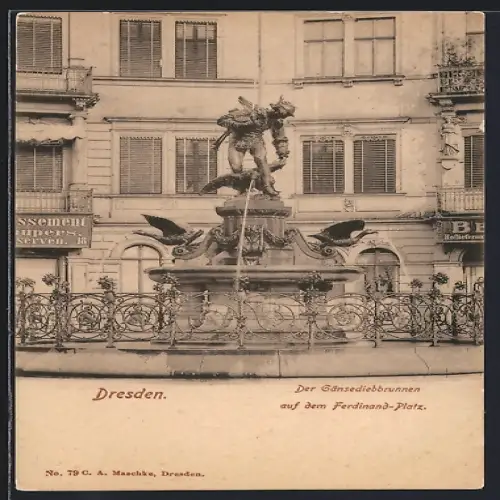 AK Dresden, Gänsediebbrunnen auf dem Ferdinand-Platz