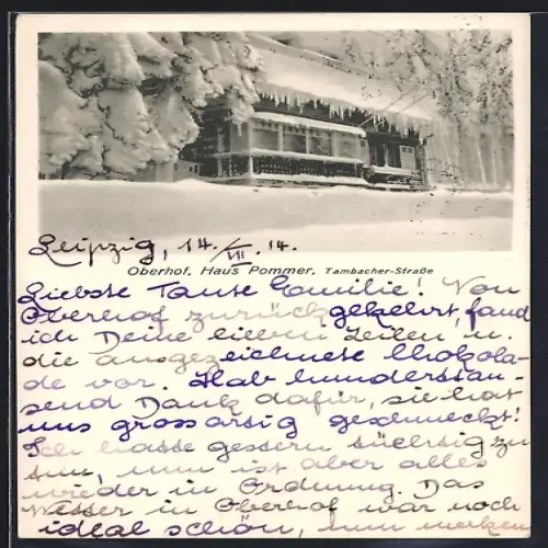 AK Oberhof / Thüringen, Haus Pommer, Tambacher-Strasse, Winteransicht