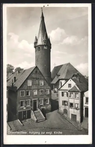AK Ottweiler /Saar, Aufgang zur evgl. Kirche