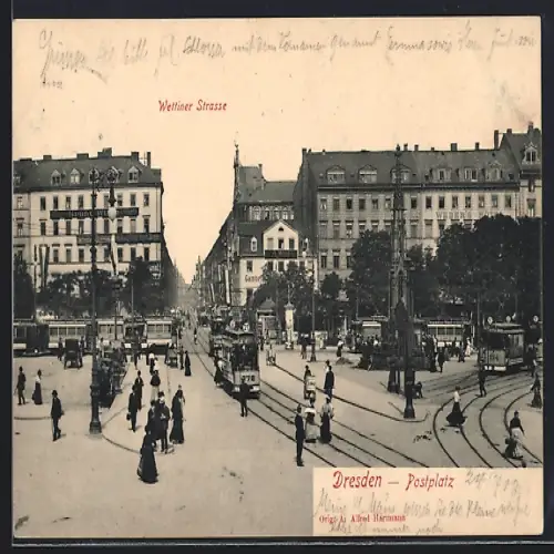 AK Dresden, Postplatz mit Wettiner Strasse