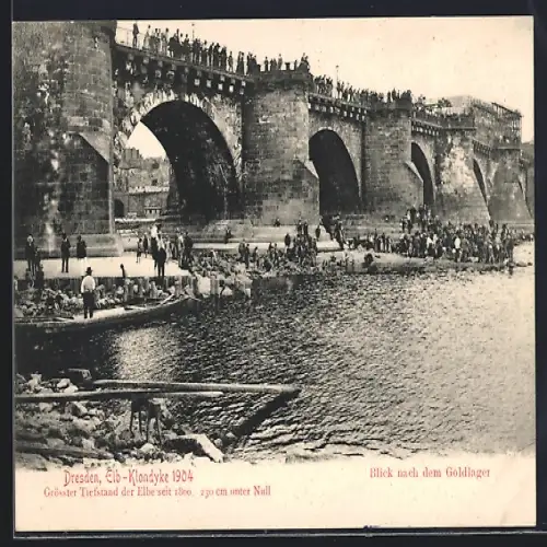 AK Dresden, Juli 1904, Grösster Tiefstand der Elbe seit 1811, Schatzsucher