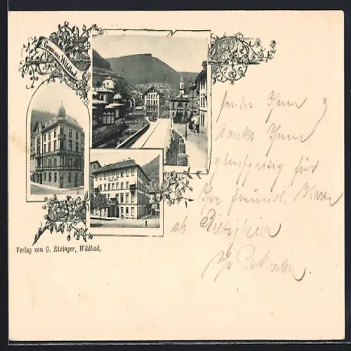 AK Wildbad / Schwarzwald, Ortspartien und Flusspartie