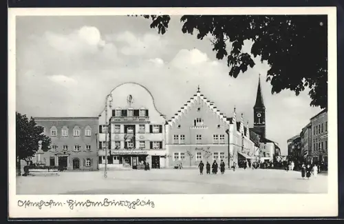 AK Osterhofen / Donau, Hindenburgplatz mit Geschäft von Max Zizlsperger und Bank