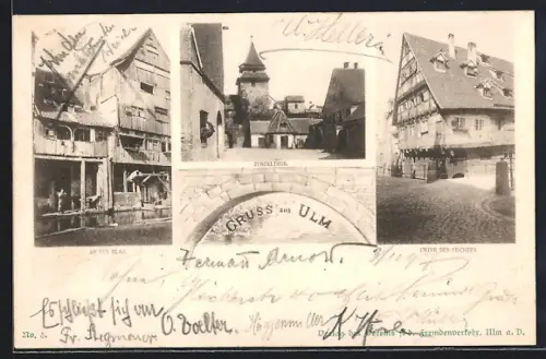 AK Ulm / Donau, Unter den Fischern, Zundelthor, An der Blau