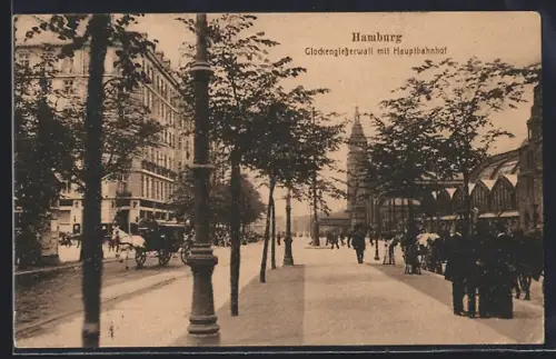 AK Hamburg-St.Georg, Strassenpartie im Glockengiesserwall mit Hauptbahnhof
