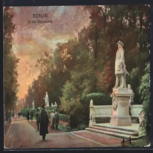 Künstler-AK Berlin-Tiergarten, Siegesallee mit Spaziergängern