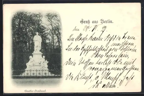 AK Berlin-Tiergarten, Goethe-Denkmal im Park