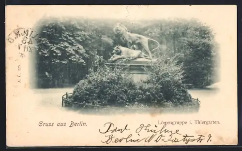 AK Berlin-Tiergarten, Löwengruppe im Thiergarten