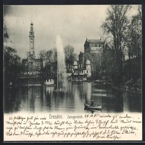 AK Dresden, Zwingerteich mit Ruderboot