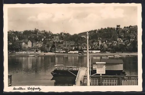 AK Dresden Loschwitz, Elbpartie mit Steg