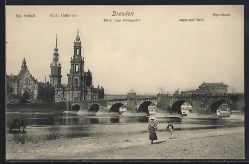 AK Dresden, Kgl. Schloss, Kath. Hofkirche, Augustusbrücke, Opernhaus