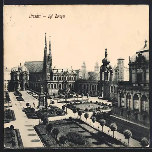 AK Dresden, Kgl. Zwinger mit Grünanlage