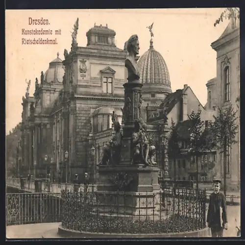 AK Dresden, Kunstakademie mit Rietscheldenkmal