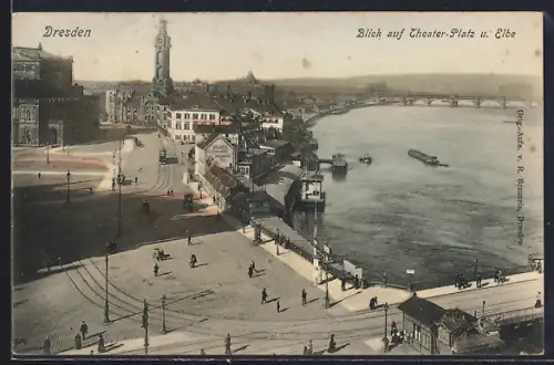 AK Dresden, Blick auf Theater-Platz u. Elbe