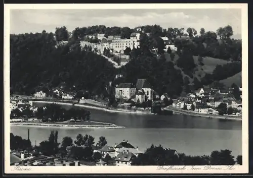 AK Passau, Blick auf das Dreiflusseeck Inn Donau Ilz