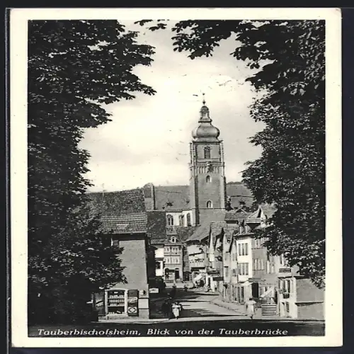 AK Tauberbischofsheim, Blick von der Tauberbrücke