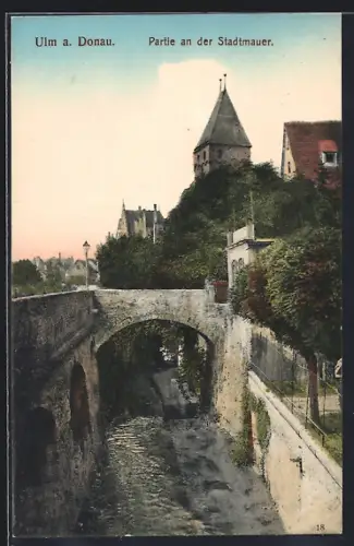 AK Ulm a. Donau, Partie an der Stadtmauer