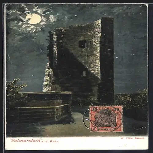 Künstler-AK Volmarstein a. d. Ruhr, Burgruine bei Nacht