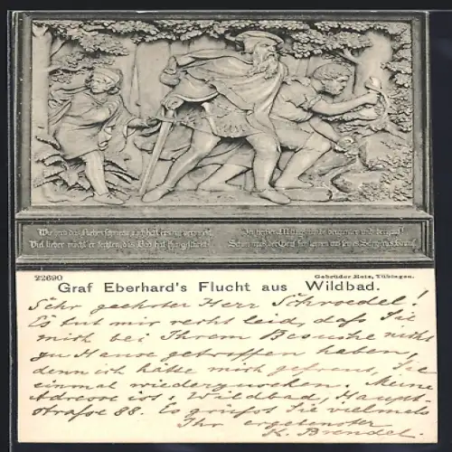 AK Wildbad / Schwarzwald, Reliefdarstellung Graf Eberhard`s Flucht