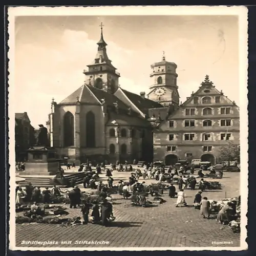 AK Stuttgart, Schillerplatz mit Stiftskirche