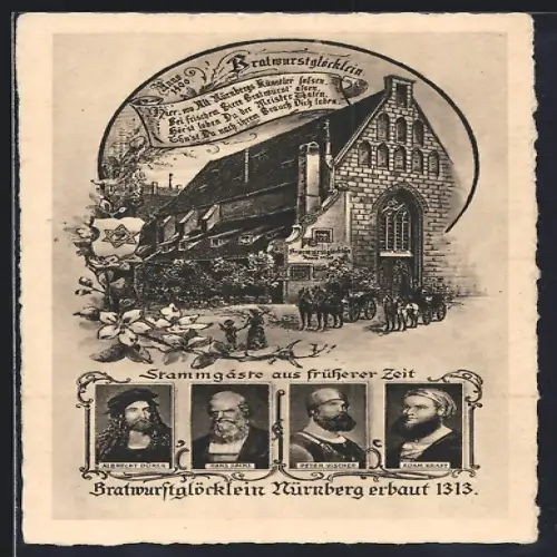 Künstler-AK Nürnberg, Bratwurstglöcklein, Stammgäste aus früherer Zeit