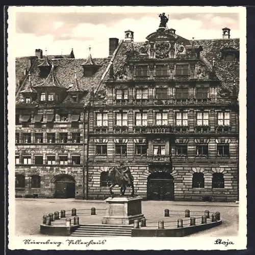 AK Nürnberg, Pellerhaus mit Reiterstandbild