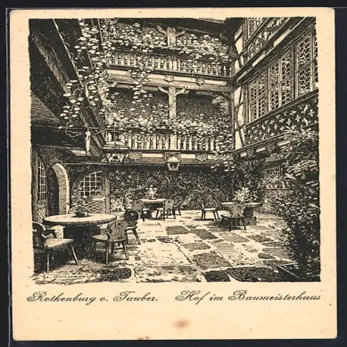 Künstler-AK Rothenburg / Tauber, Hof im Baumeisterhaus