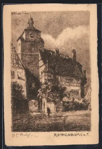 Künstler-AK Rothenburg o. T., Partie im Ort