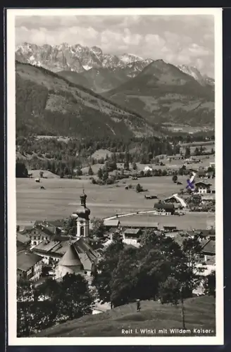 AK Reit i. Winkl, Ortsansicht mit Wildem Kaiser