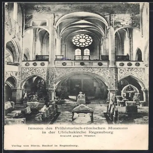 AK Regensburg, Inneres des Prähistorisch-römischen Museums in der Ulrichskirche