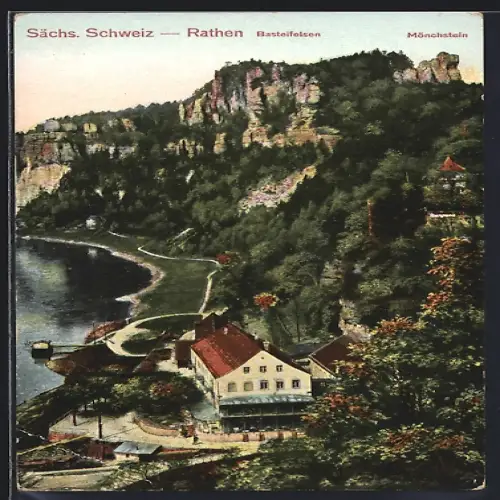 AK Rathen /Sächs. Schweiz, Basteifelsen und Mönchstein