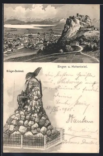 Künstler-AK Singen, Hohentwiel, Krieger-Denkmal
