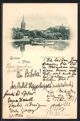 AK Plön, Wasserpartie mit Blick auf den Ort