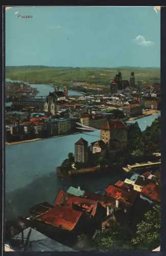 AK Passau, Stadtansicht aus der Vogelschau