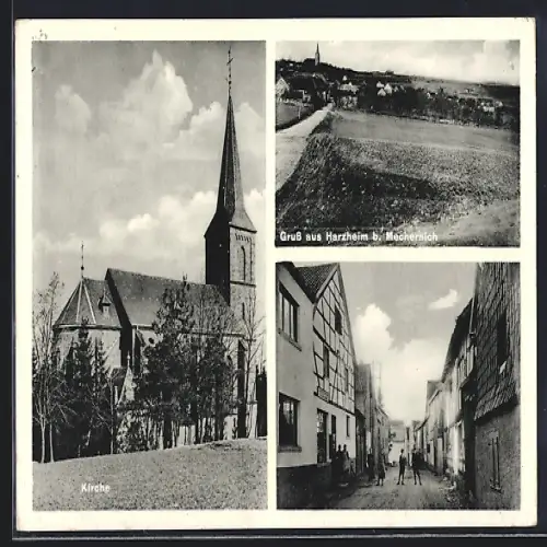 AK Mechernich-Harzheim, Kirche, Strassenpartie, Ortspartie