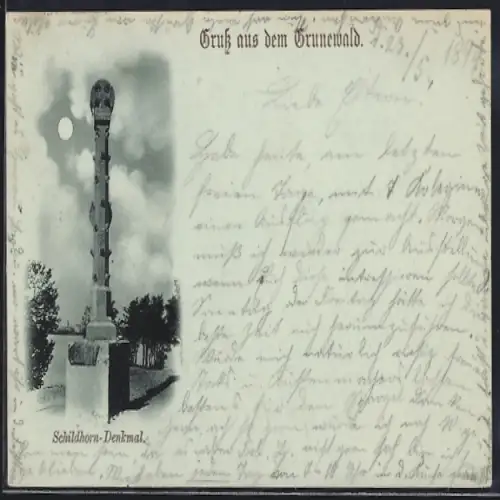 Mondschein-AK Grunewald, Schildhorn-Denkmal