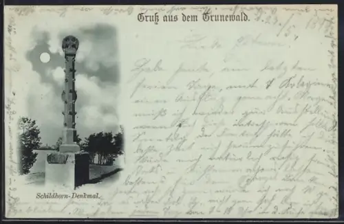 Mondschein-AK Grunewald, Schildhorn-Denkmal