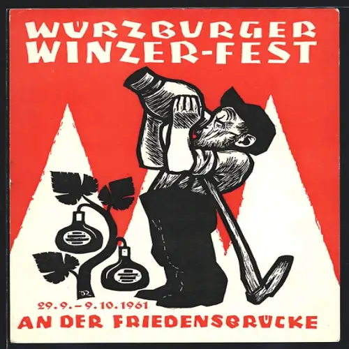 AK Würzburg, Winzer Fest 1961, Winzer trinkt Wein