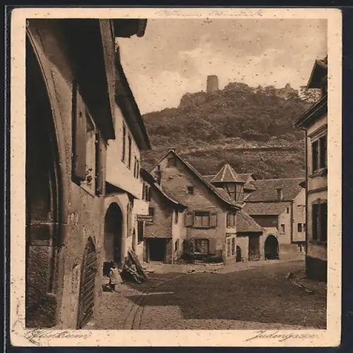 AK Weinheim / Bergstrasse, Die Judengasse mit Blick auf die Ruine