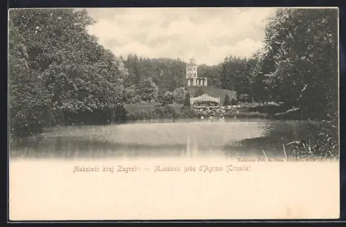 AK Maksimir kraj Zagreb, Teichpartie mit Brücke