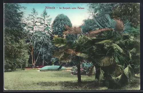 AK Abbazia, Im Kurpark unter Palmen