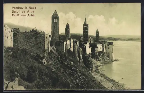 AK Arbe, Panorama mit Ruine