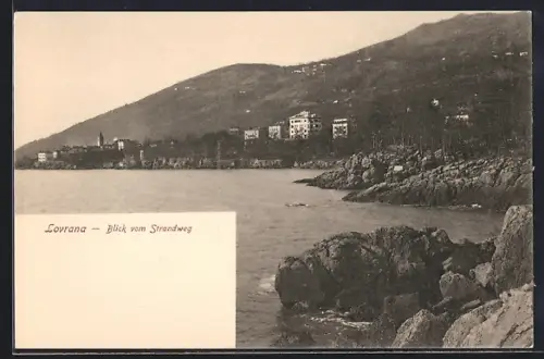 AK Lovrana, Blick vom Strandweg auf den Ort
