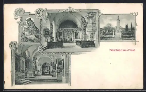 AK Rijeka, Sanctuarium Trsat, Aussen- u. Innenansichten, Marienbild