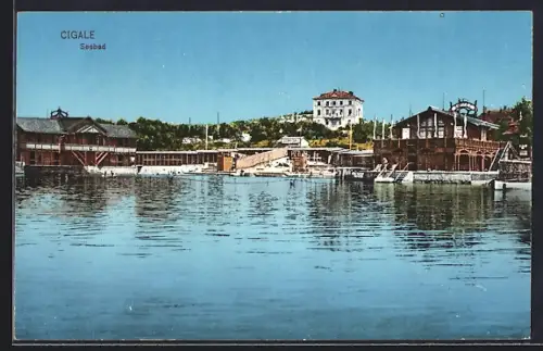 AK Cigale, Das Seebad mit Badegästen