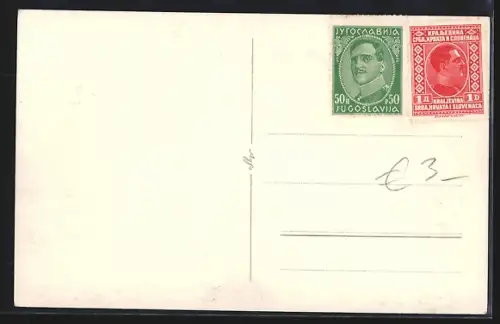 AK Trogir, Strassenpartie mit Denkmal