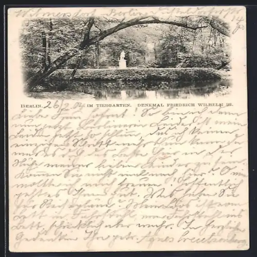 AK Berlin, Denkmal Friedrich Wilhelm III. im Tiergarten