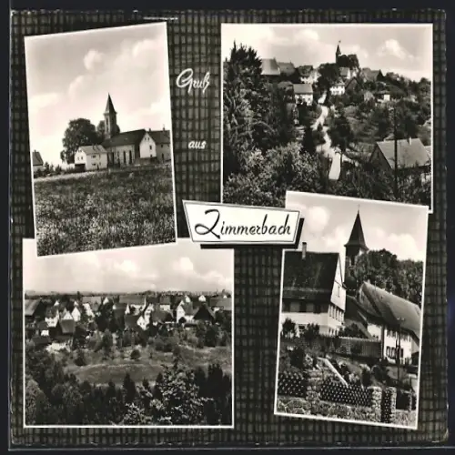 AK Zimmerbach /Krs. Schwäbisch Gmünd, Kirche, Strassenpartie, Ortspartie